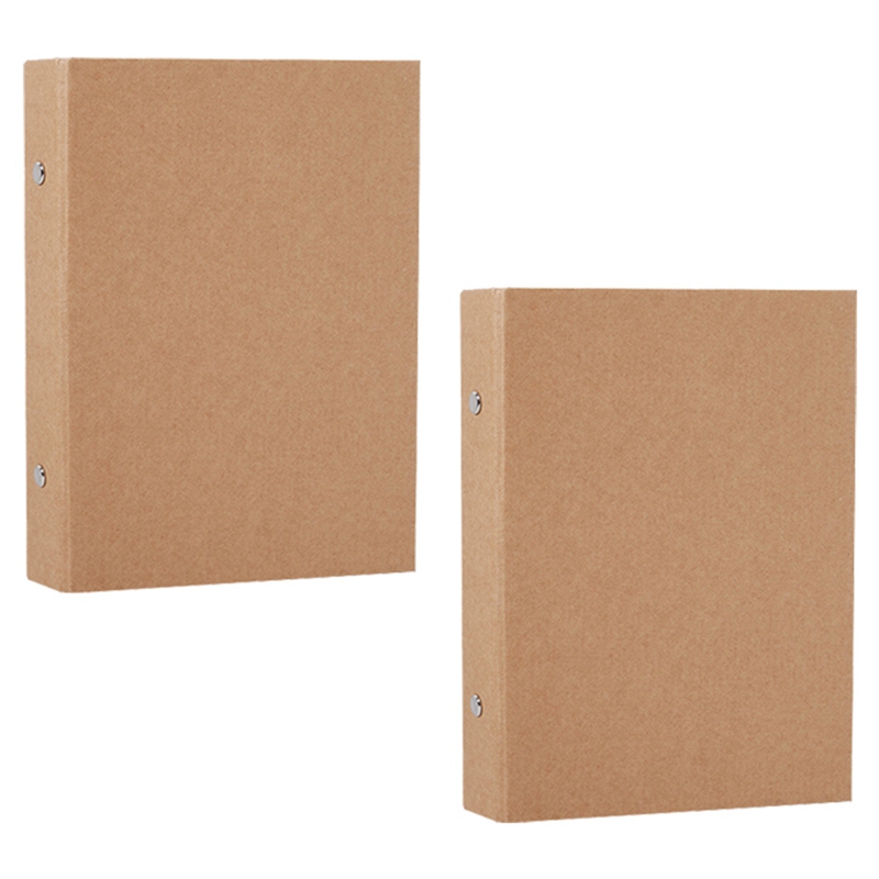 2pcs A4 Kraft Paper Folders Refillable Ring Binder,a4 Kraft Paper Binder  Tray With 2 Rings To Add Loose Sheets