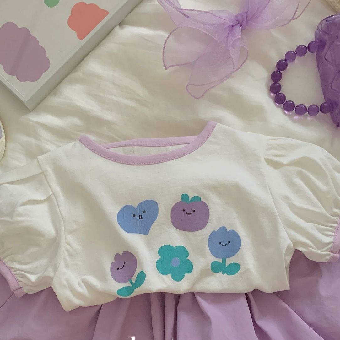 Baby Girls Age 1 To 7 Female Baby Purple Shorts+T-shirt Two-piece Suit Summer Fashion Set - 4