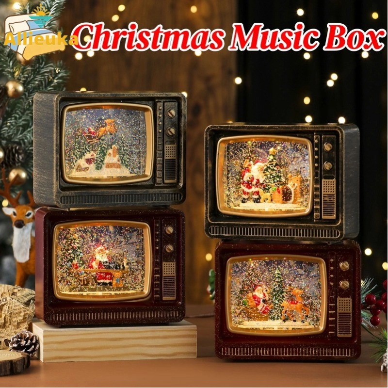 Product photo of Allieuka Retro TV Snow Globe Music Box from its Lazada listing
