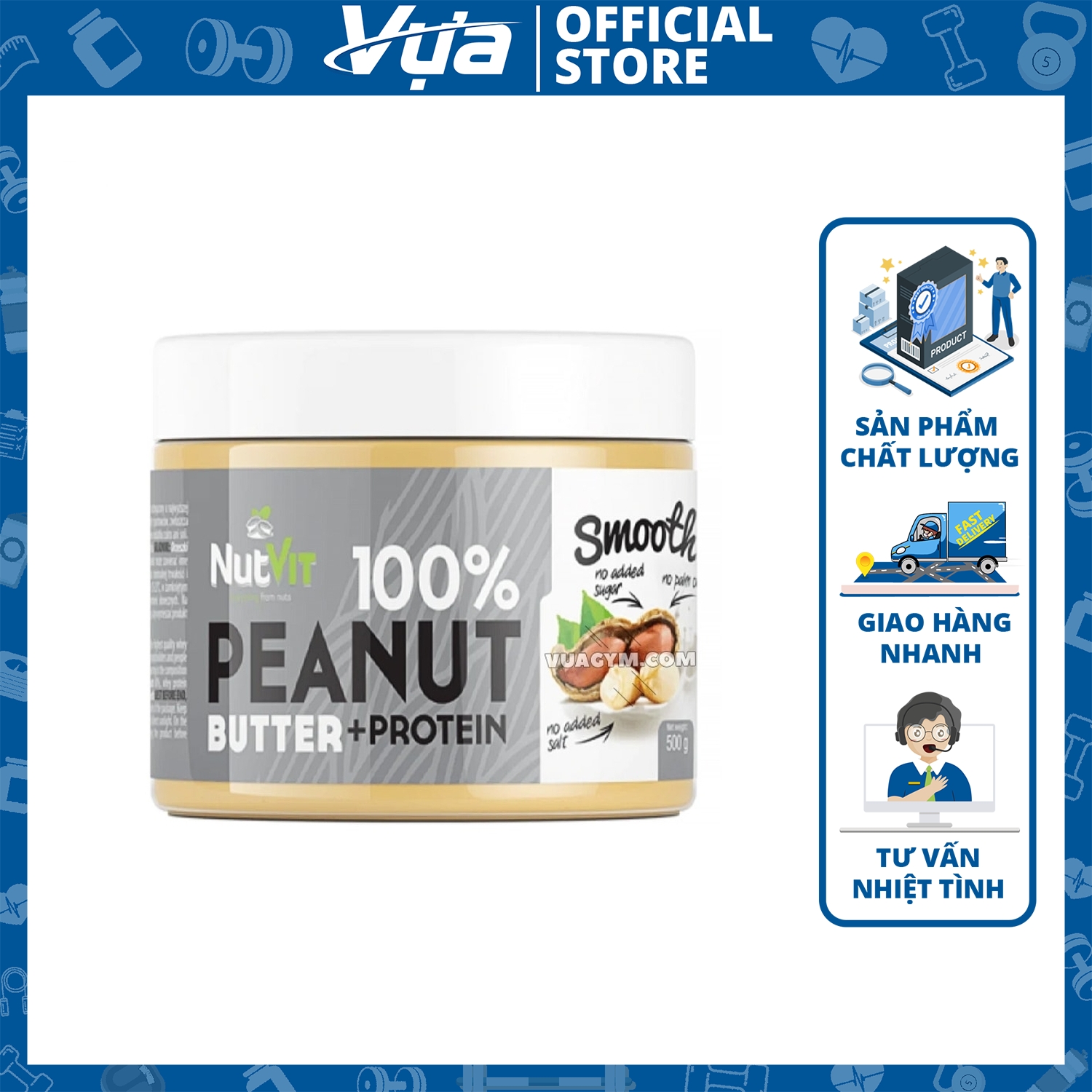 Bơ Đậu Phộng Ostrovit - NutVit Peanut Butter + Protein (500g) - Bổ Sung Protein, Hỗ Trợ Tăng Cơ Giảm Mỡ Chính Hãng
