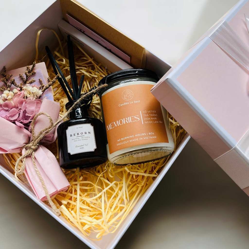 Combo quà tặng nến thơm và lọ khuếch tán tinh dầu le soul, quà tặng người yêu, quà tặng cho nữ, quà tặng cô giáo 20/11, thiệp viết tay theo yêu cầu