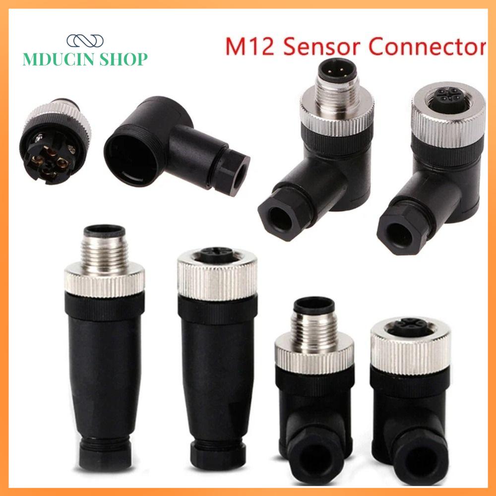 MDUCIN SHOP Đầu nối Đầu nối cảm biến M12 Ổ cắm đực cái Phích cắm cảm biến Đầu cắm đực  cái Đầu nối cảm biến loại A Thẳng Đầu cắm hàng không M12