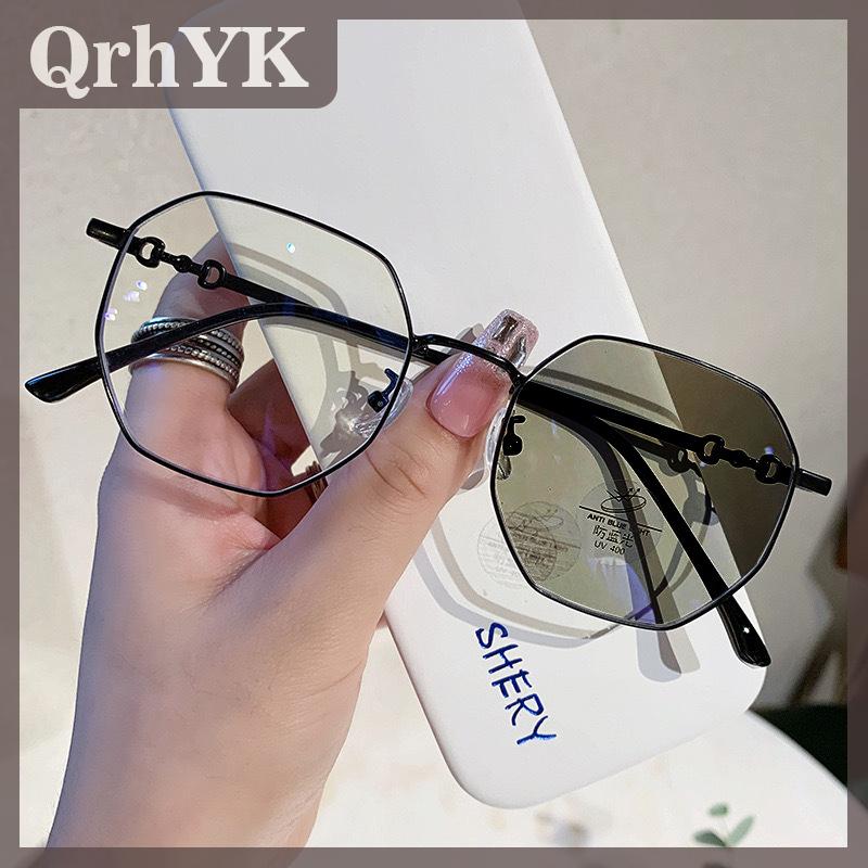 QrhYK Phụ nữ của hợp thời trang photochromic cận thị Kính Ngoài Trời thay đổi màu sắc kính mát sang trọng vuông Thiển cận trừ diopter Eyewear