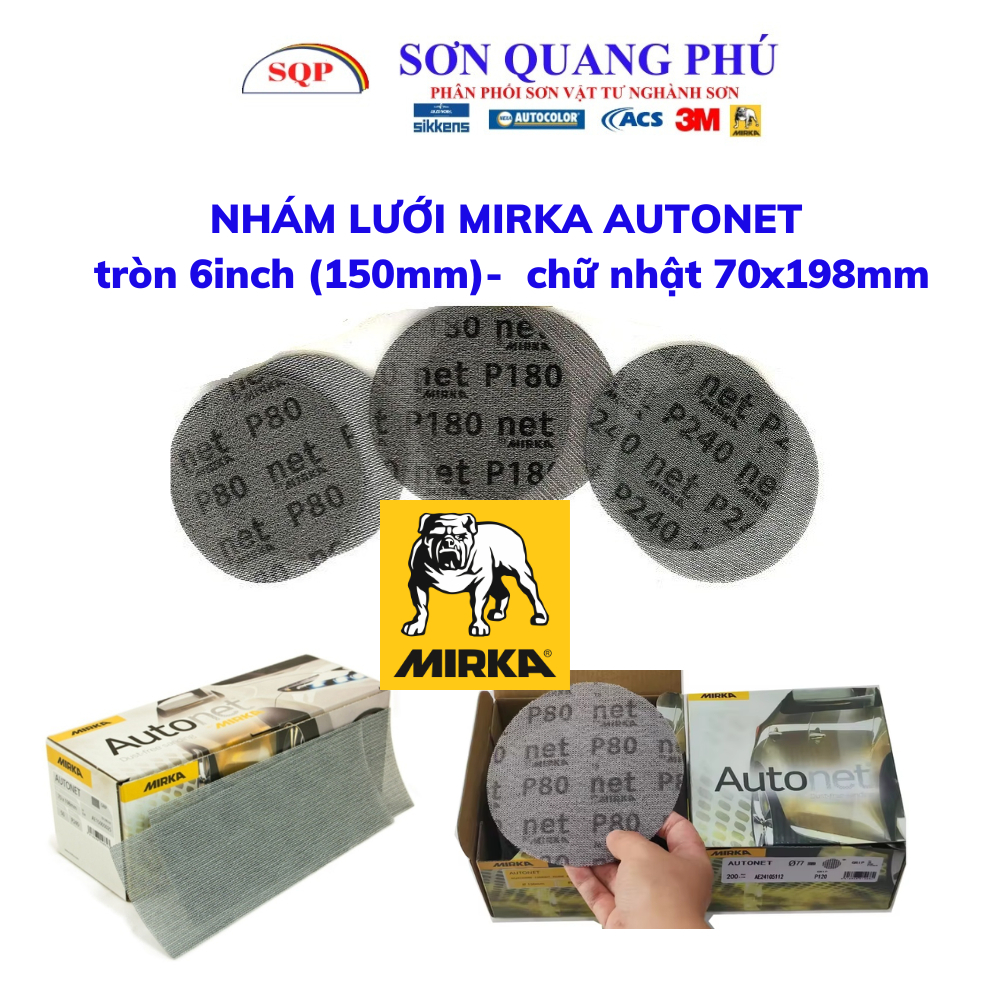 Nhám lưới Mirka Autonet 6inch (150mm) 70x198mm P80 P240 P400 giáp lưới Mirka giáp lưới tròn chữ nhật