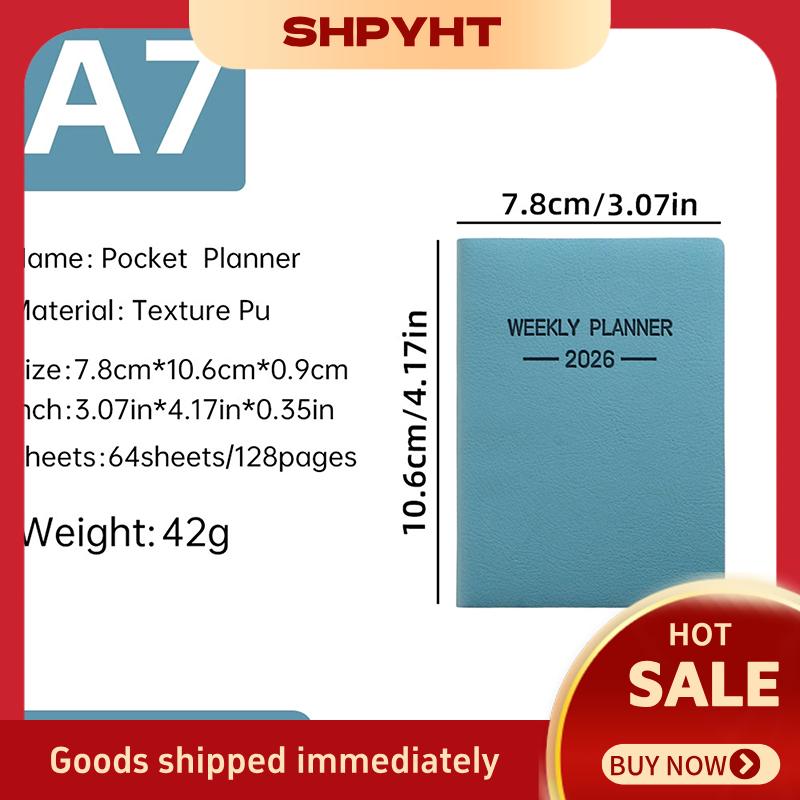 SHPYHT✨ A7 Specification 2026 English Planner Book Mini Portable Pocket Daily Schedule Book Thin Weekly Calendar