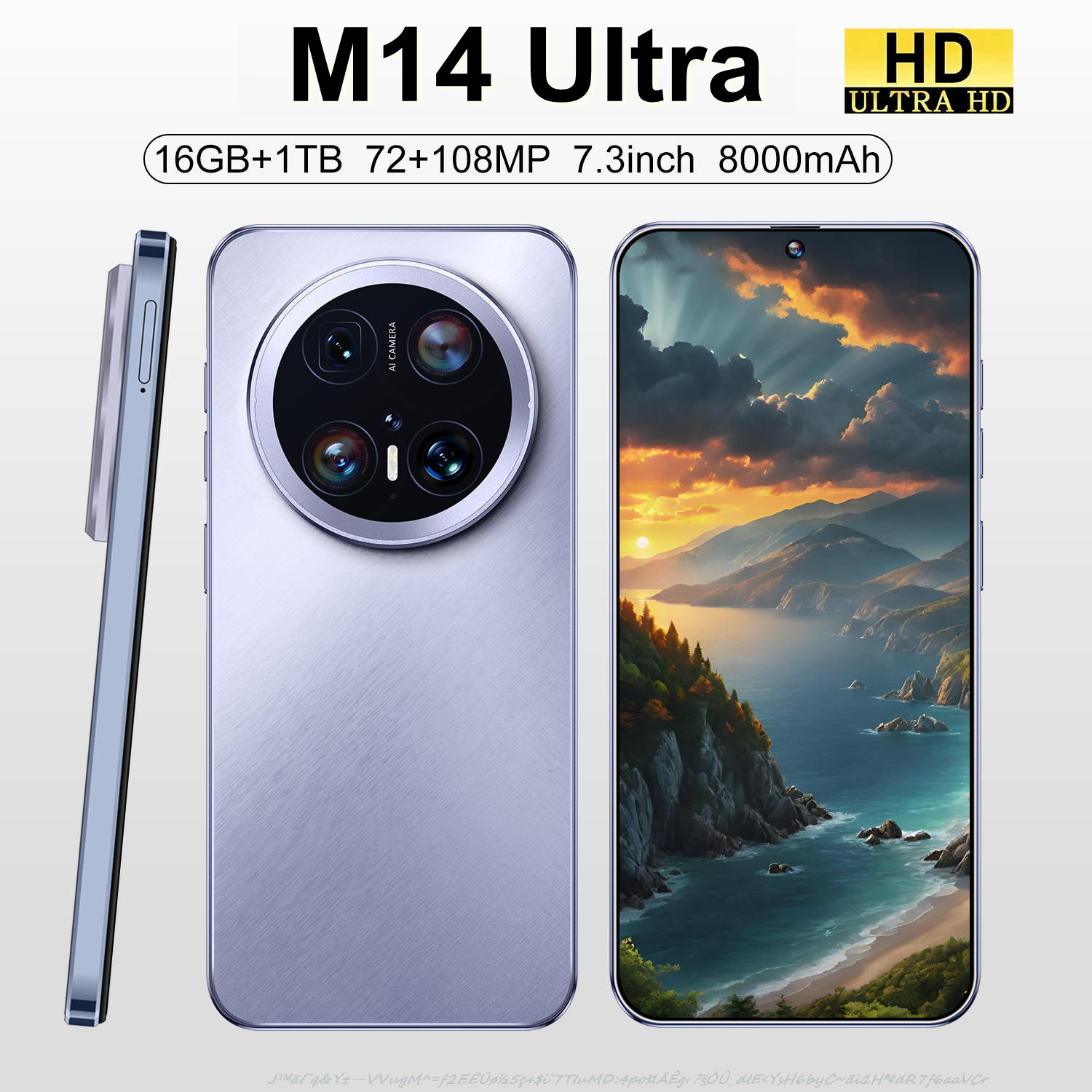 SmartPhone M14 Ultra Mobile Phone at Student Price 16+1Tb Memory Phone Supports 2 Sim Vietnamese Language Supports 4G/5G Cheap Phone for Students