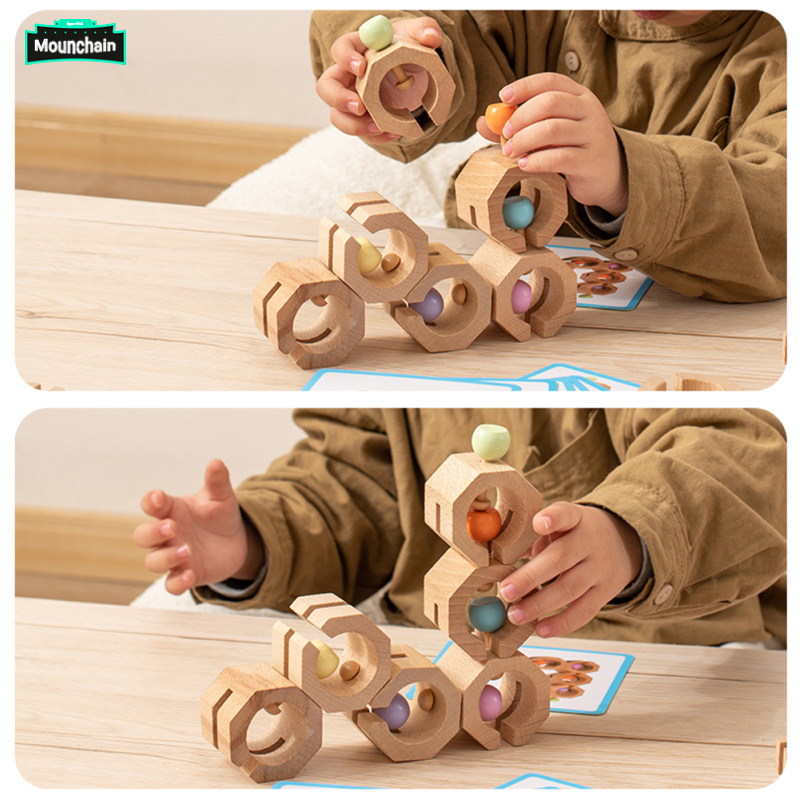 16pcs Kids Wooden Sensory Building Blocks Logical Thinking Stacking Building Bricks Fine Motor Training Toys ราคา 486 บาท*ส่งฟรี