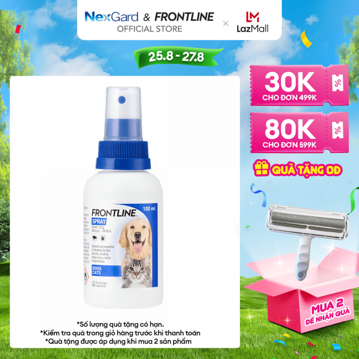 Frontline Spray - Chai xịt chuyên phòng & trị ve, rận, bọ chét dành cho chó, mèo từ hai ngày tuổi - 1 chai 100ml
