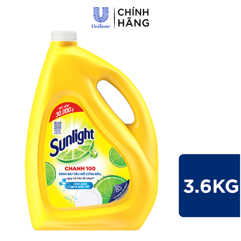 Nước rửa chén bát sunlight chanh 100 sạch dầu mỡ - can 3.6kg