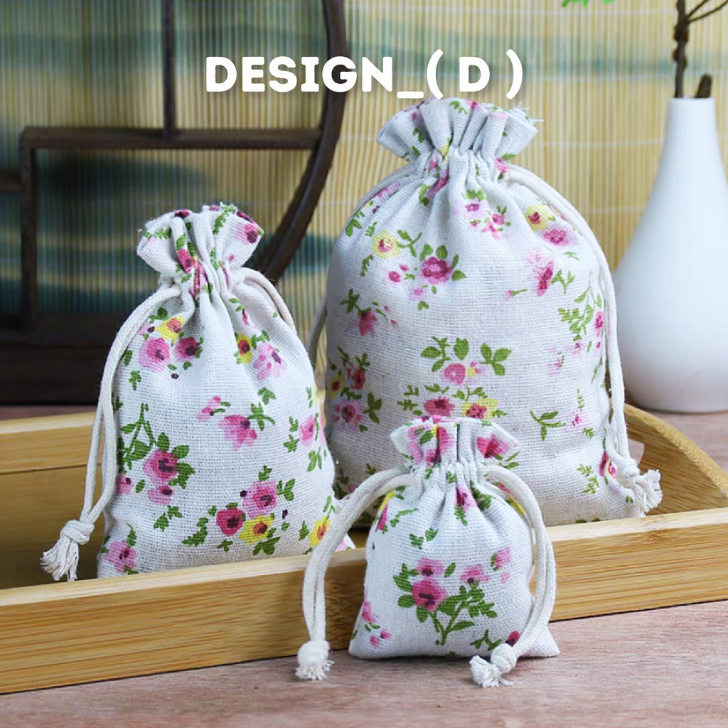 Avahome Cotton Drawstring Bag Art Style Linen Burlap Jewellery Pouch Gift Bag Beg Guni Uncang Emas 收納袋 麻布袋