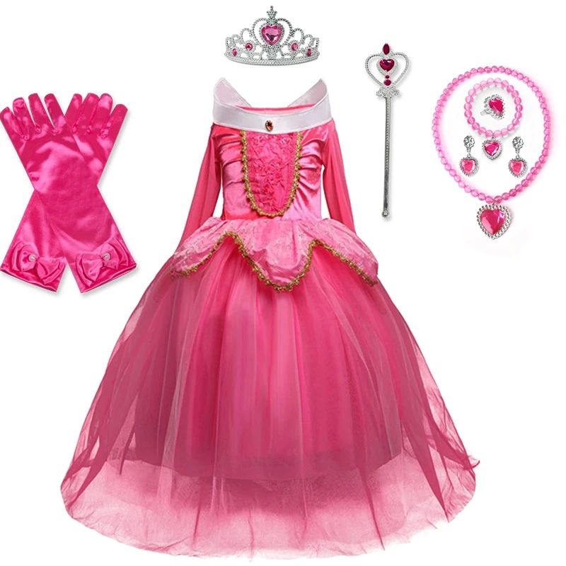 Girls Princess Cosplay Sleeping Beauty Aurora Costume Kids Halloween Carnival Birthday Party Pink Dresses Children Belle Clothes ราคา  315 บาท*ส่งฟรี