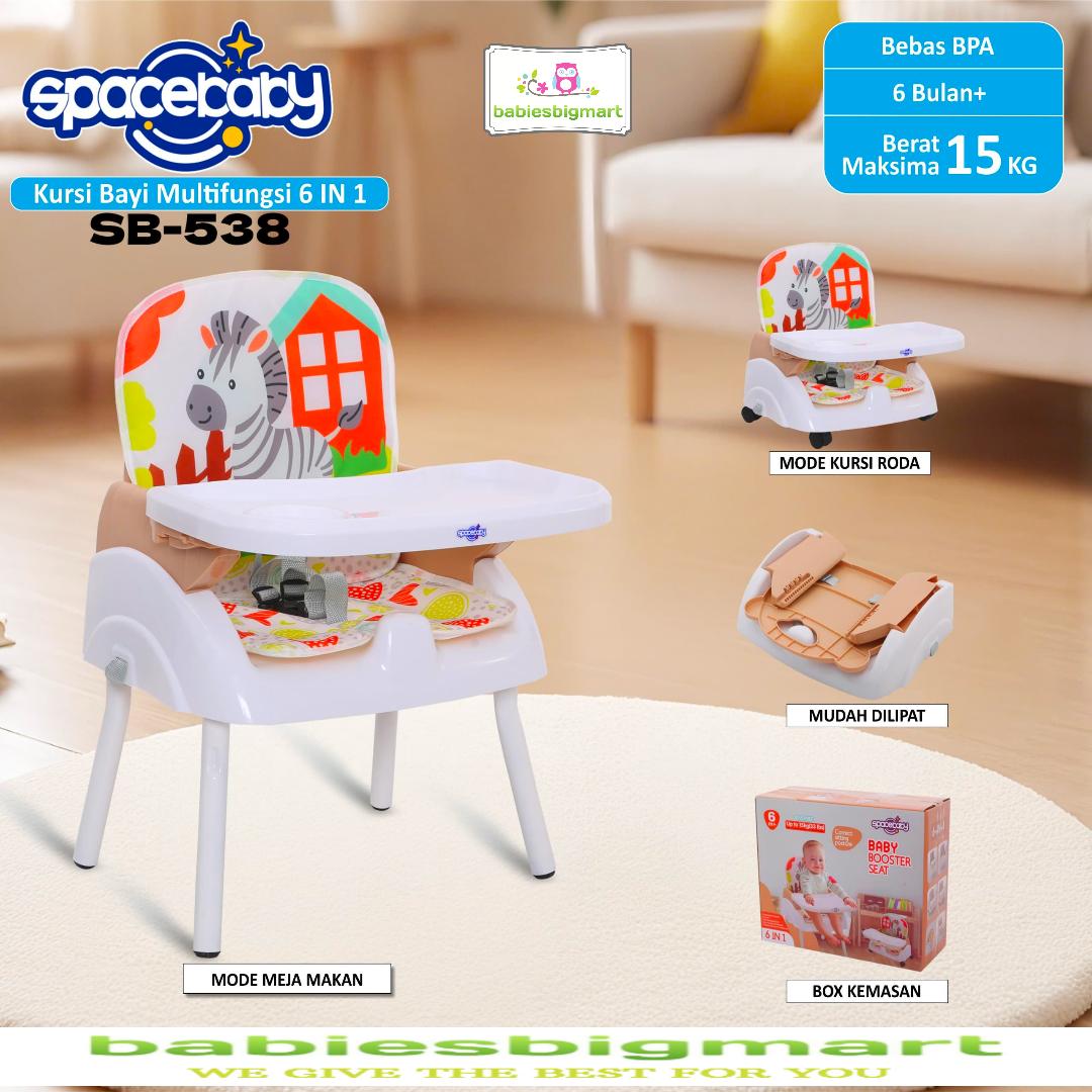 Booster Kursi Makan Bayi SPACEBABY SB 538 Balita Anak Folding Seat Chair baby Bebas BPA dengan Sabuk Pengaman & Tempat Botol Minum