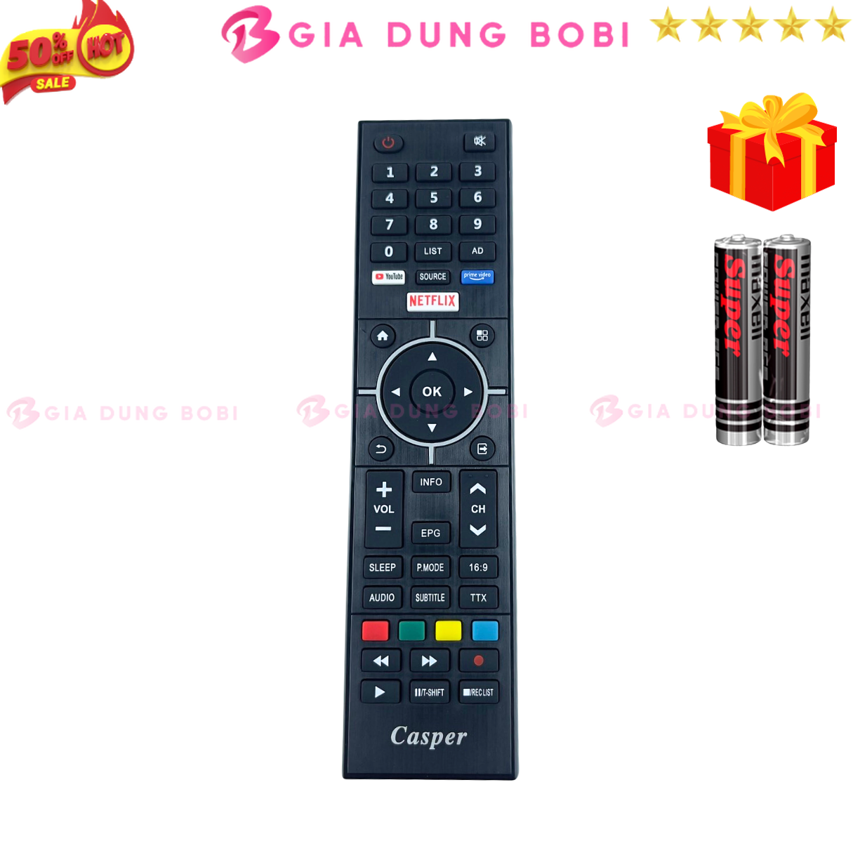 Remote điều khiển tivi Casper Mã 03 SMART điều khiển TV Casper NETFLIX - Tặng kèm pin - Gia Dụng Bo 