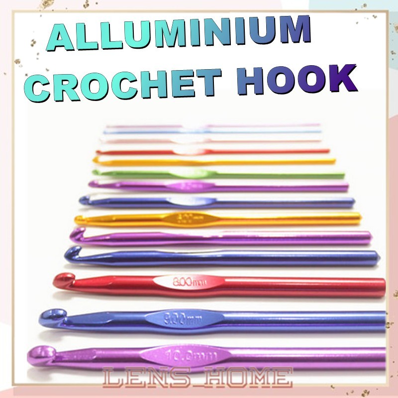 Aluminum Crochet Hook Weave Knit Hand Woven Tool Needles Knitted Craft Knitting Tool (2.0-6.0mm) Jarum Kait Aluminum