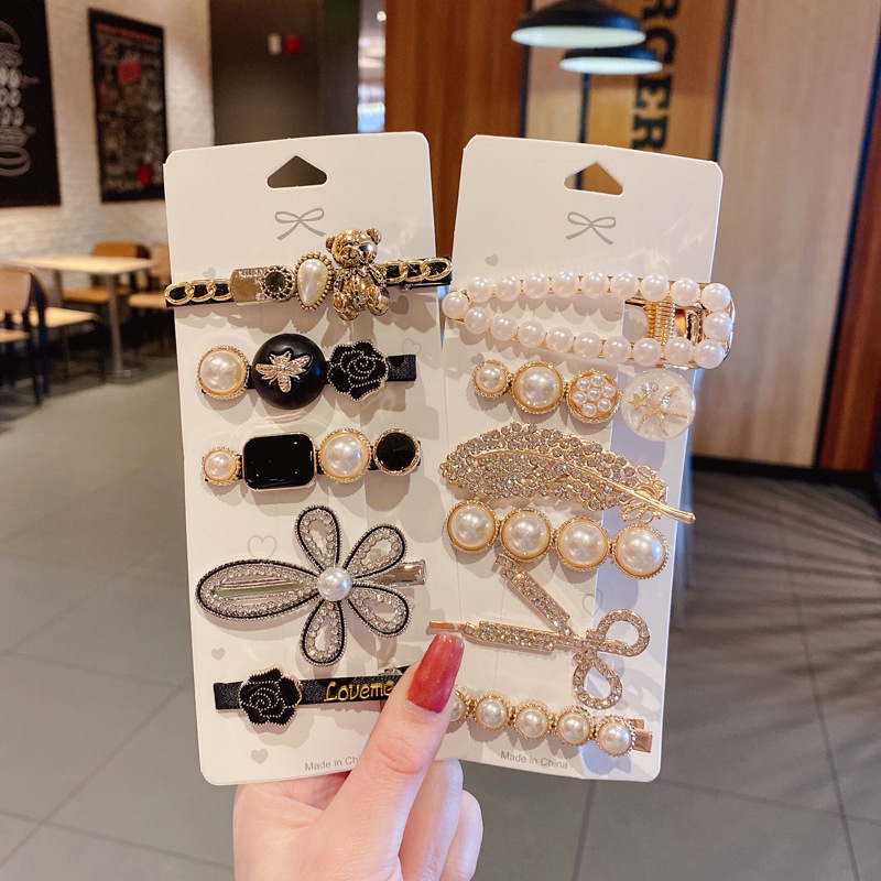 Bộ 5 mảnh set kẹp tóc đính đá phong cách hàn quốc cho nữ