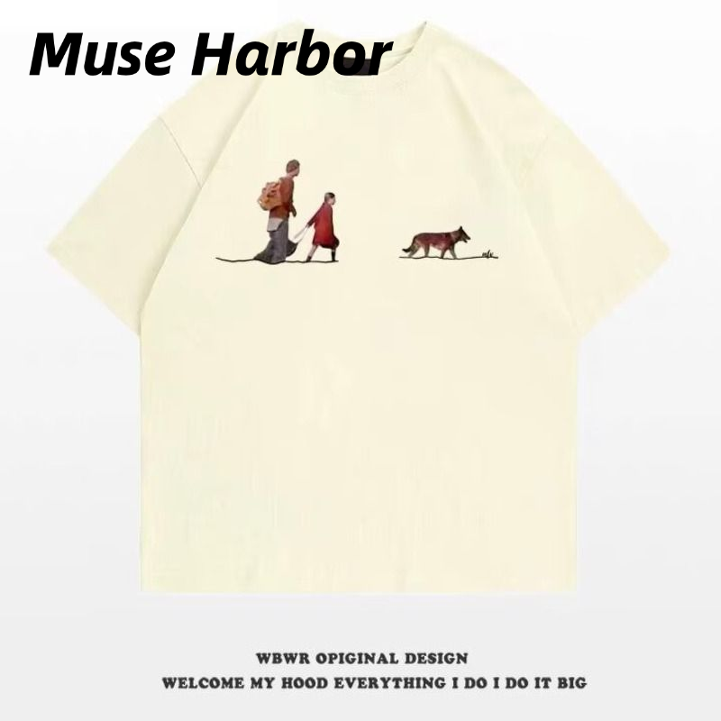 Muse Harbor เสื้อยืดผู้ชายสีขาวคอกลมแขนสั้นลายเมืองสไตล์ชิค ราคา 63 บาท*ส่งฟรี