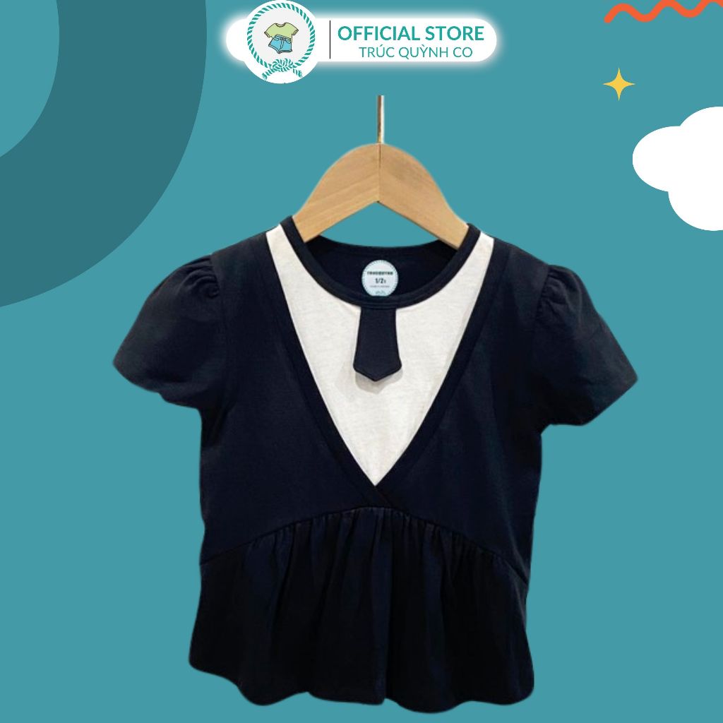 Áo Thun Bé Gái oversize Cổ Tròn In Hình Cà Vạt Truc Quynh Co Cho Bé 12-33kg - 4