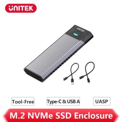 Unitek M.2 NVMe SSD Enclosure, Tool-Free Portable Aluminum USB3.1 Gen2 (10Gbps) Type-C to NVME PCI-E M-Key Hard Drive External Enclosure Support UASP Compatible for M.2 NVMe SSD M-Key 2242/2260/2280