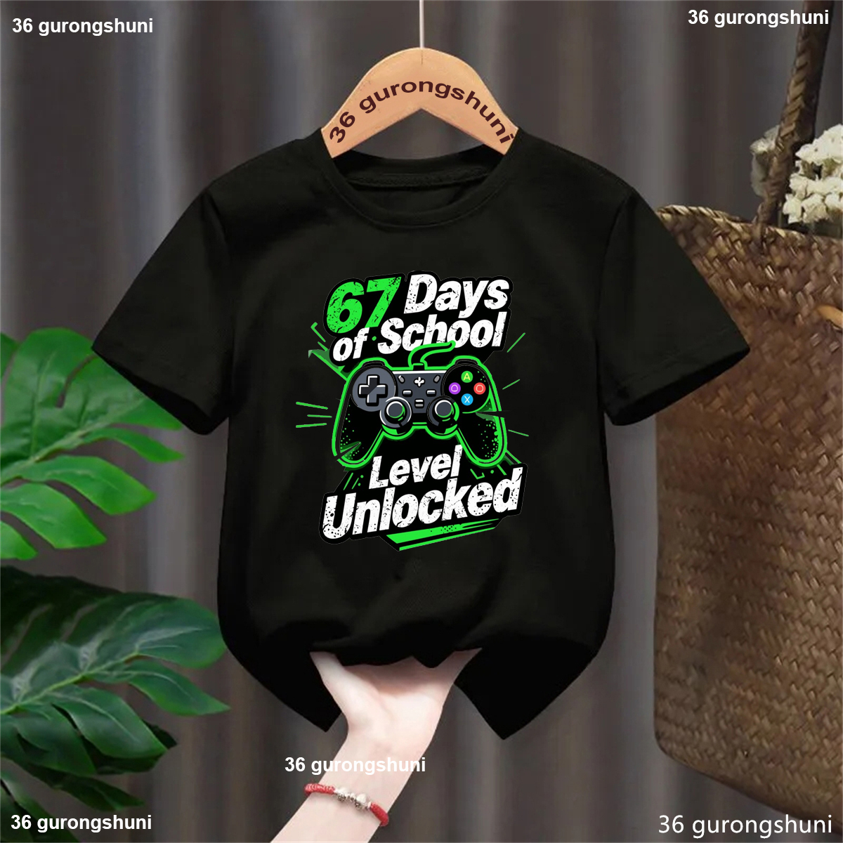 67 Days Of School Level Unlocked 67 Meme Printed T Shirt Girls/Boys Game Funny Kids Clothes Solid Short Sleeve Shirt