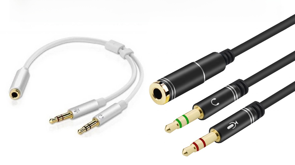 3.5mm 2 In 1 Stereo Splitte For PC Notebook Laptop 2in1 Stereo Audio 1 FEMALE to 2 MALE Headphone Microphone Y Splitter Audio Cable Cord Wire Adapter