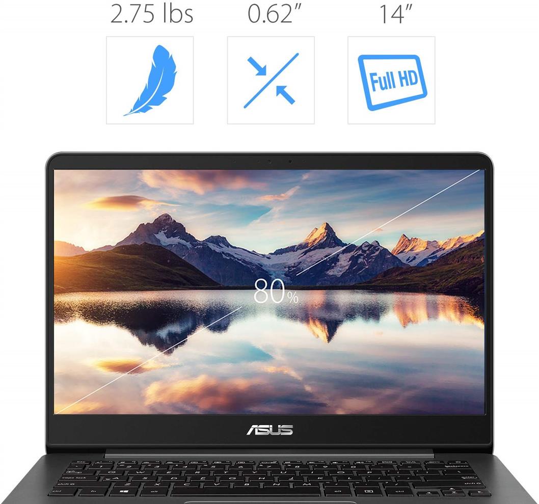 ASUS ZenBook 14 Thin and Light Laptop - 14” Full HD WideView, 8th gen Core i7-8550U Processor, 16GB DDR3, 512GB SSD, Backlit KB, Fingerprint Reader, Grey, Windows 10 Home