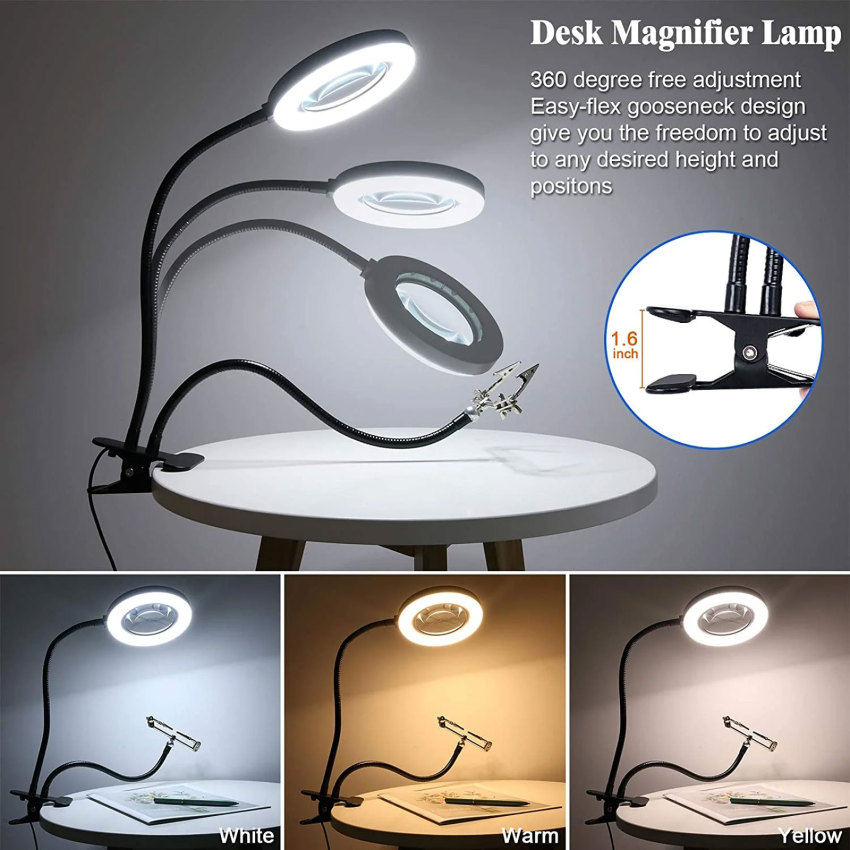 ⚡Giao hàng nhanh⚡️10x Kính lúp với clip đèn phóng to 72 đèn LED trên đèn vòng tròn Selfie Kính lúp chiếu sáng với kim loại giá để điện thoại
