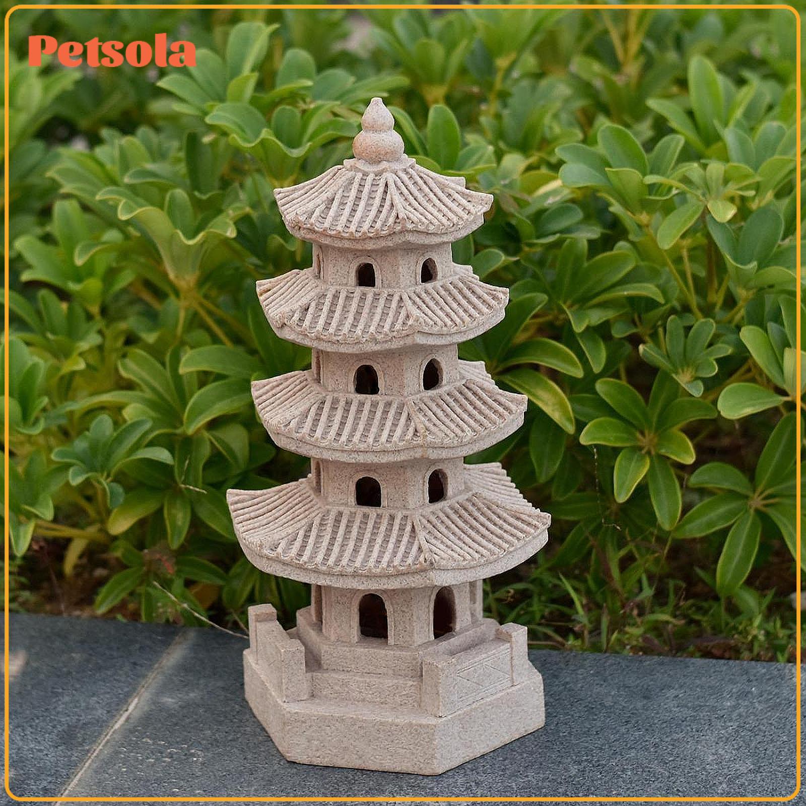 petsola Solar Pagoda Lantern Garden Statue Decoration Yard Garden Balcony Chinese Outdoor Craft Resin Figurine Stone Tower Sculpture ราคา 2,649 บาท*ส่งฟรี