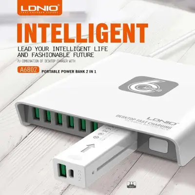 LDNIO A6802 Auto-ID Box Magical 6 USB Output Ports Charger With 2600mAh Mobile Power Bank