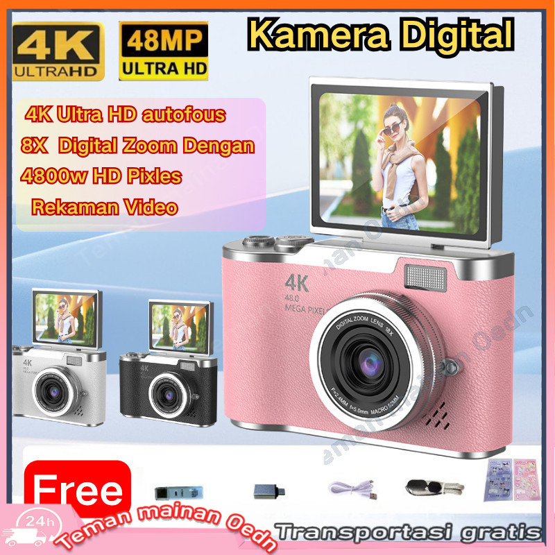 4K 48mp HD digital camera with mini flash camera selfie camera 4K 8x zoom CCD digital camera for begin…