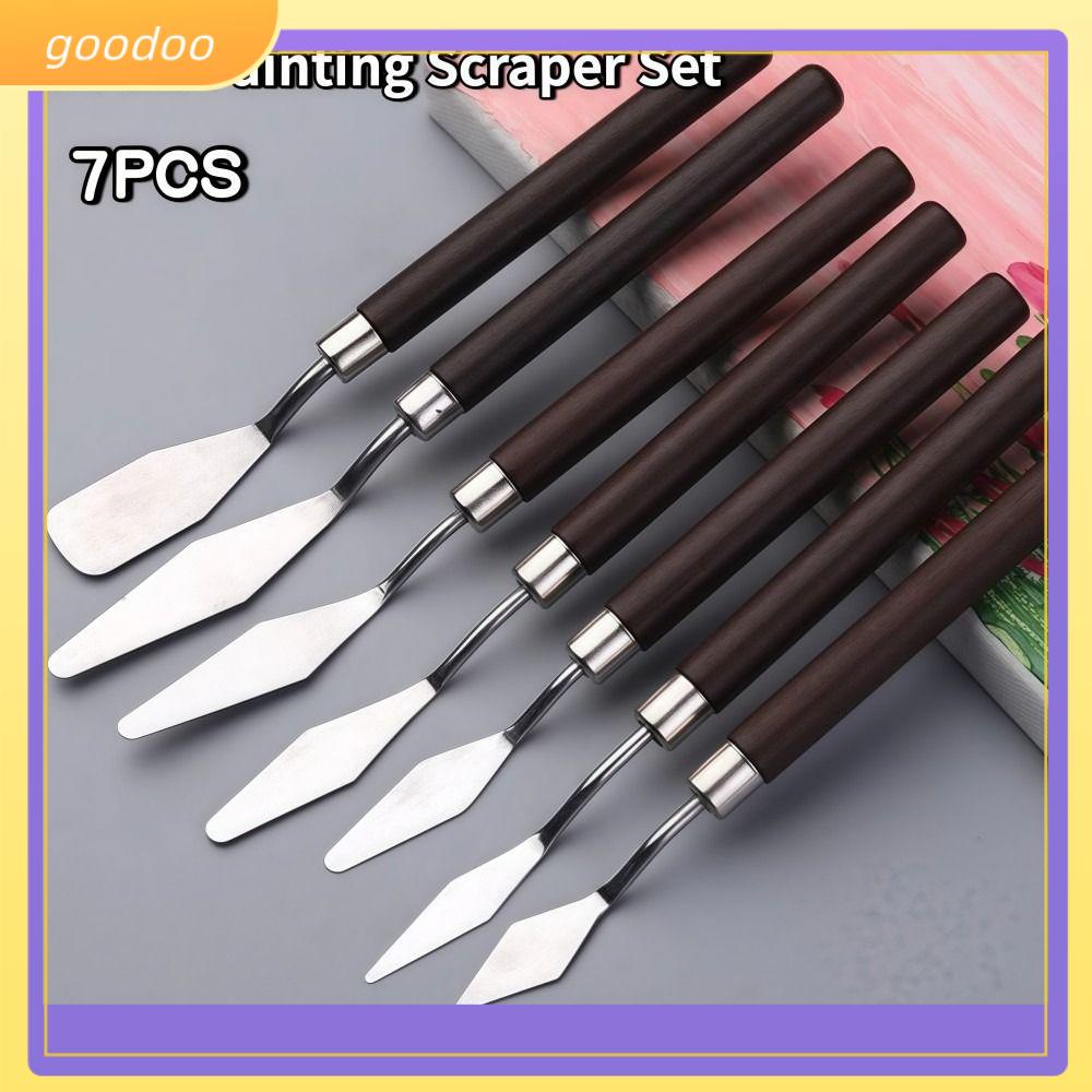 GOODOO 7PCS Thép không gỉ Bộ cọ vẽ tranh sơn dầu nghệ thuật Bằng gỗ Nhẹ Xẻng trộn sơn màu nước Di động Ngăn ngừa rỉ sét Bộ cọ vẽ Công cụ vẽ