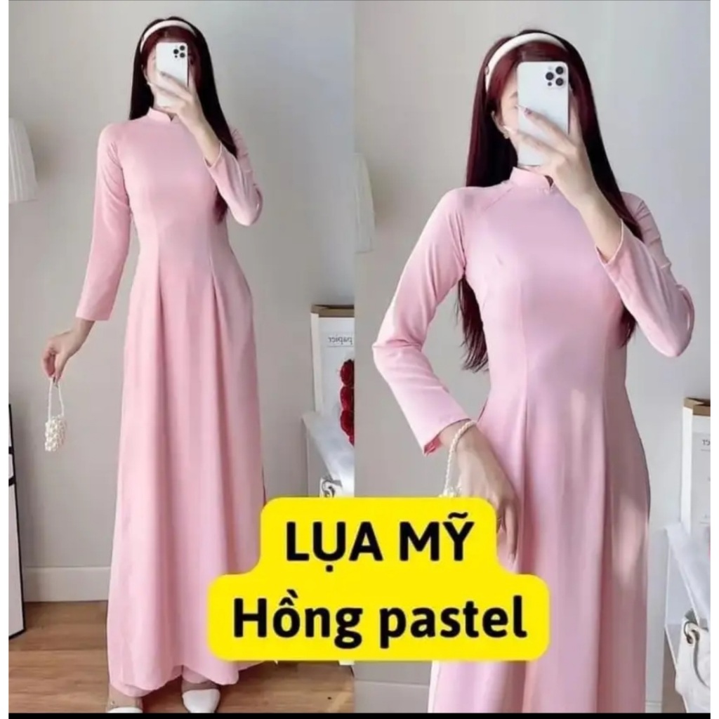 Áo dài Lụa mỹ mềm mịn màu Hồng pastel.