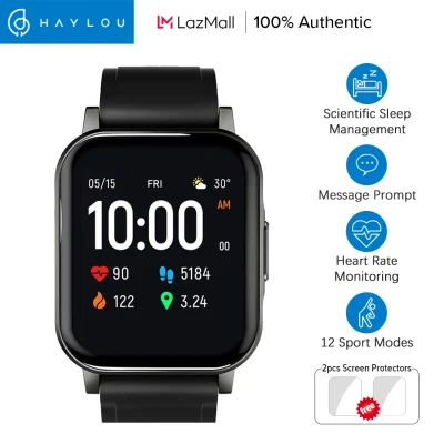 [Free Screen Protector ]Haylou LS02 Smart Watch 12 Sport Modes English Version for Android IOS Comfortable Sleep Management IP68 Waterproof Bracelet Heart Rate SmartWatches
