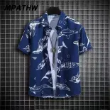 MPATHW  Áo sơ mi hoa Hawaii unisex tay ngắn phong cách retro áo bãi biển rộng rãi cho cặp đôi