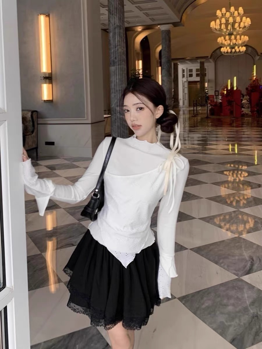 LAZ nigori trắng giả hai tay áo dài áo thun nữ mùa xuân áo ôm