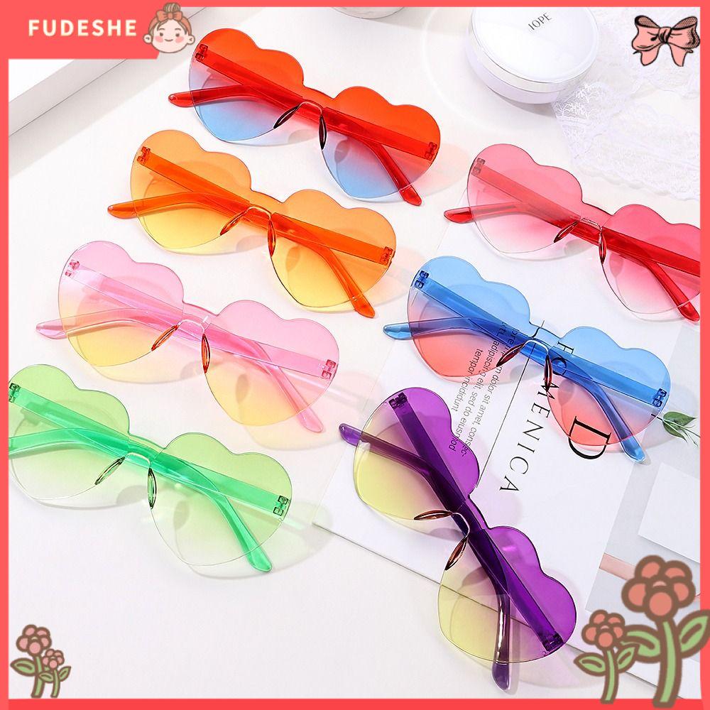 FUDESHE Hài Hước Màu kẹo Tròng kính Gradient Che nắng Kính râm dự tiệc Kính trái tim Kính râm hình trái tim