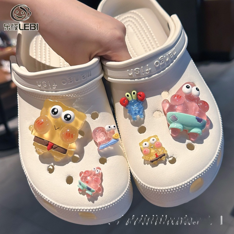 LEBI Cute Cartoon SpongeBob Shoe Charms for Crocs Style Shoes, DIY Decorative Clips for Kids and Adults ราคา 17 บาท*ส่งฟรี