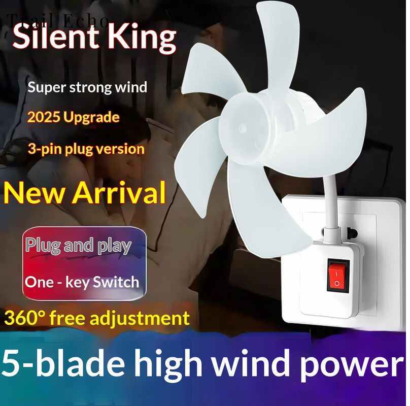 Trail Echo 2026New Wall Mount Fan with 5 Blades, Quiet Operation, Strong Wind, 360-Degree Adjustable Neck, Plug and Play Design for Kitchen, Bedroom, Living Room ราคา 84 บาท*ส่งฟรี