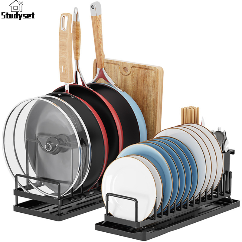 Studyset in stock Set Of 2 Carbon Steel Sink Dish Drying Rack Space Saving Plate Organizer Anti-Rust Pot Lid Organizer Kitchen Counter Dish Drainer Storage Organizer Utensil Collection ราคา 900 บาท*ส่งฟรี