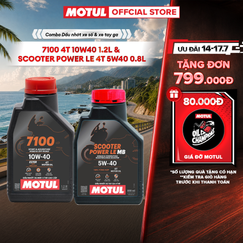 Combo of Motul 7100 4t 10W40 1.2L Motorcycle Lubricant and Scooter Power Le 4t 5W40 0.8L Scooter Lubricant Giá 674,000 Đồng*Miễn phí vận chuyển