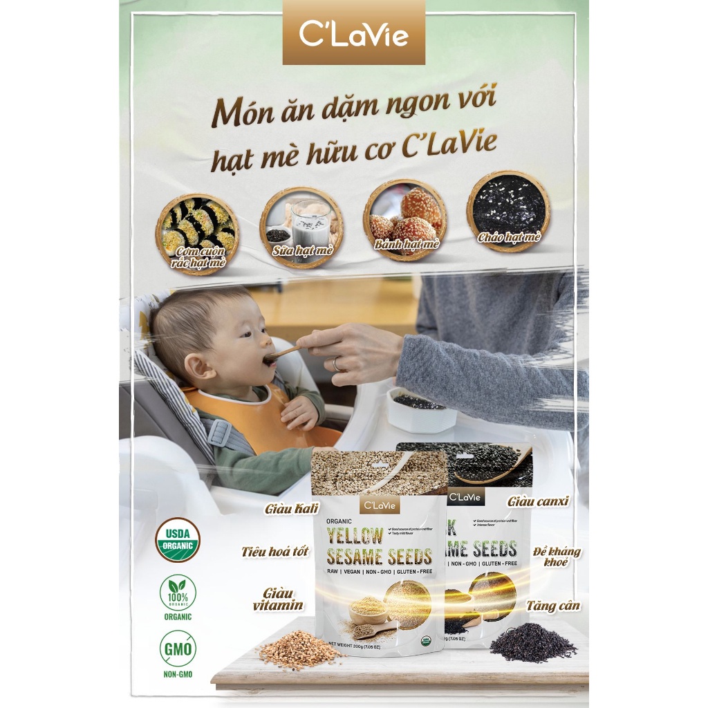 Hạt mè vàng hữu cơ C'lavie 200g dùng làm muối mè,sữa bánh thơm ngon - NMCT