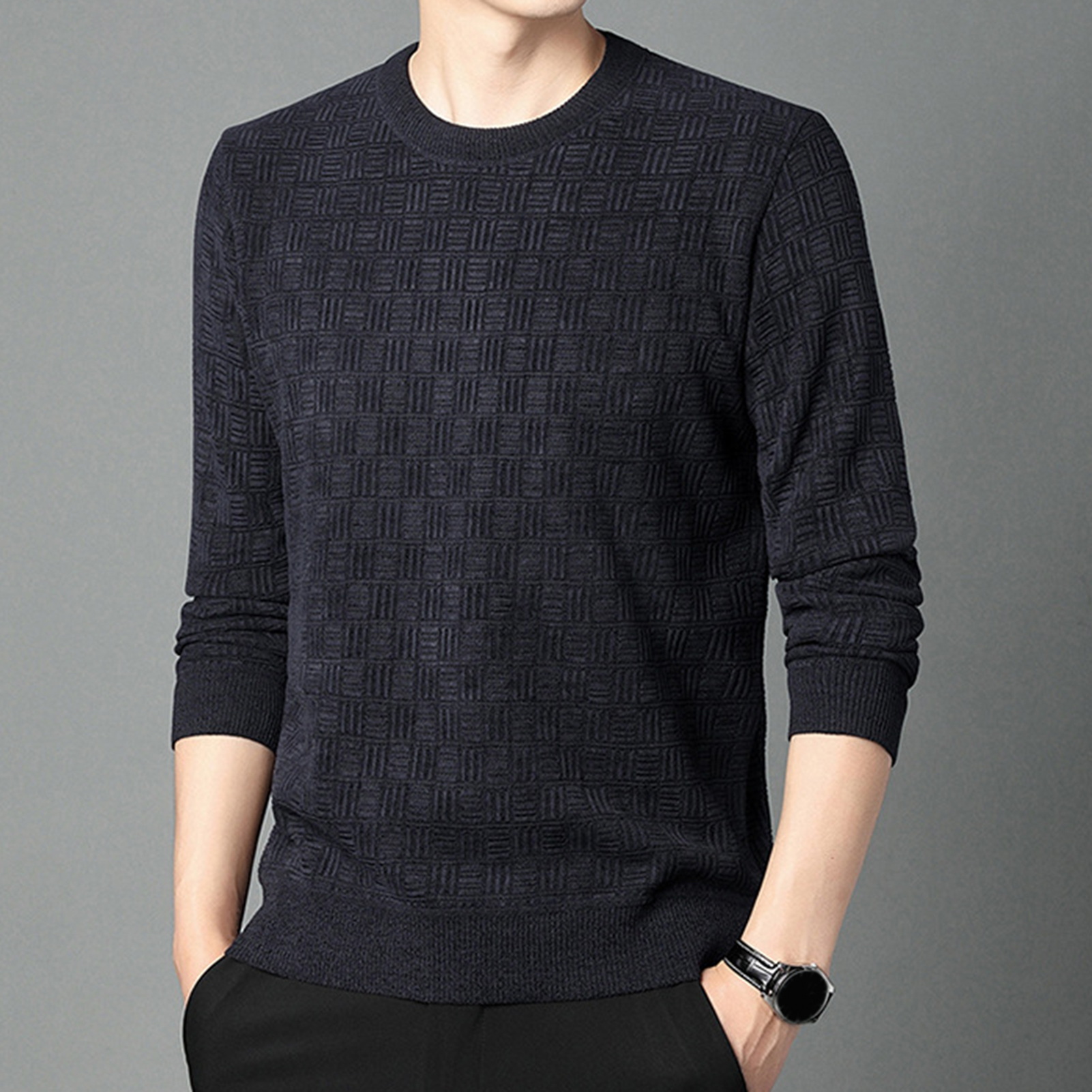 yitu Soft Plush Fleece Sweater Fleece Sweater Cozy and Men's Knitted Sweater for Winter Warm and Soft Pullover with599_voghion.com