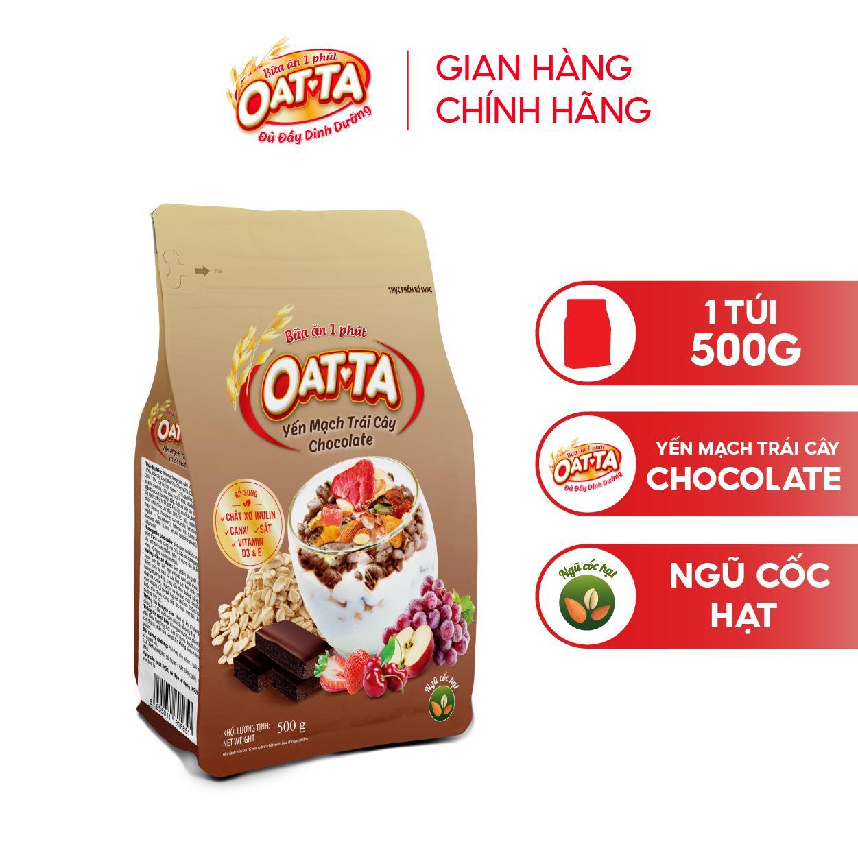 Yến Mạch Trái Cây Chocolate OATTA Thơm Ngon Đầy Đủ Chất Dinh Dưỡng Túi 500g