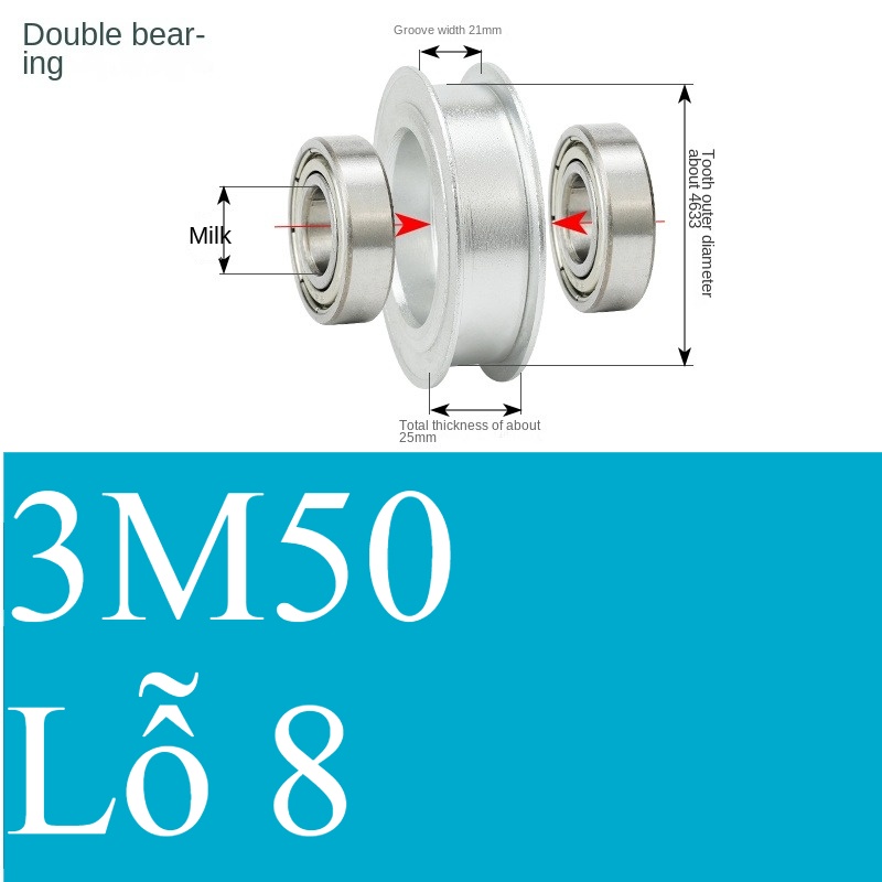 Bánh Răng Đồng Bộ 3M 50 Răng Guangfa - Răng Căng, Rãnh 11/16/21mm, Có Ổ Bi, Lỗ 5-17mm, Nhôm, Hướng Dẫn Công Nghiệp - bóng 21-8