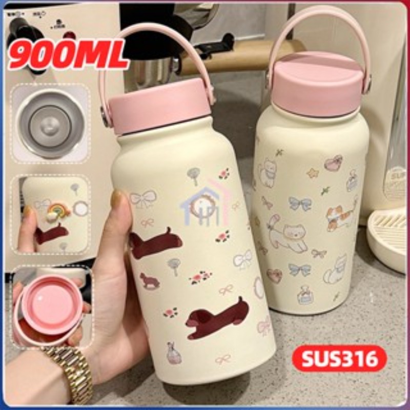 900Ml Sus 316 Thermos Tumbler Premium Aesthetic with Hanger Vacuum Insulated 0.9L