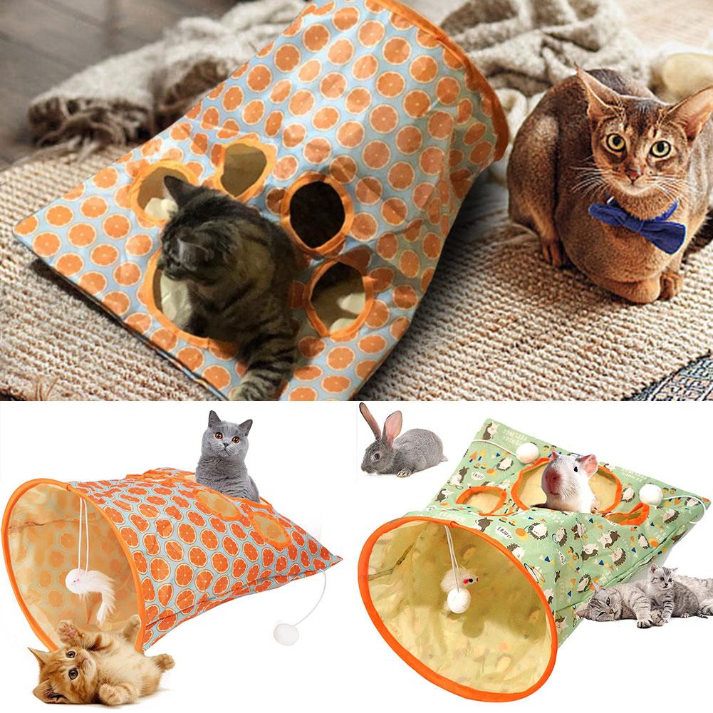 Indoor Cat Tunnel Bag With Plush Ball Foldable Interactive Cat Pet Bag Toy Tunnel I0X0
