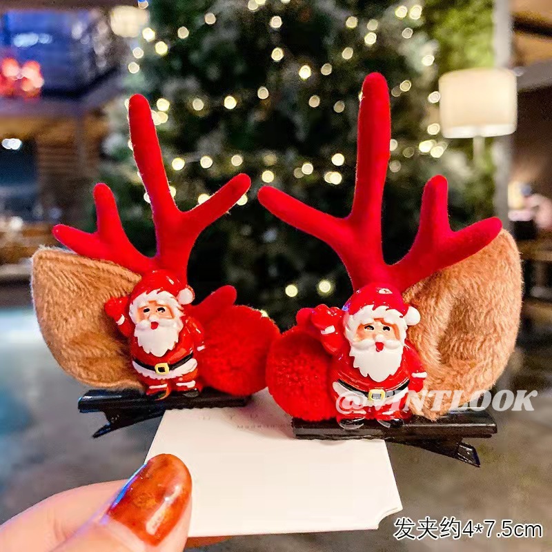 VINTLOOK Christmas headdress antler hairpin girl's side bangs hairpin Carson Tie Fairy beauty elk clip headband accessories ราคา  10 บาท*ส่งฟรี