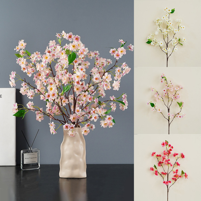 Cherry Blossoms Silk Flowers Long Branch Faux Flower DIY Home Decor Beautiful Artificial Floral Arrangement High Quality Decorative Silk Cherry Blossoms Ideal for Home Decoration