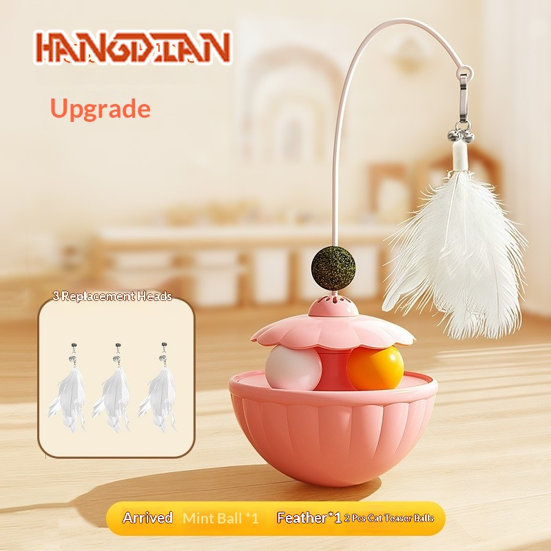 HANGDIAN Interactive Cat Toy with Catnip Ball, Feather Wand, and Self-Righting Base for Fun Playtime ราคา 77 บาท*ส่งฟรี