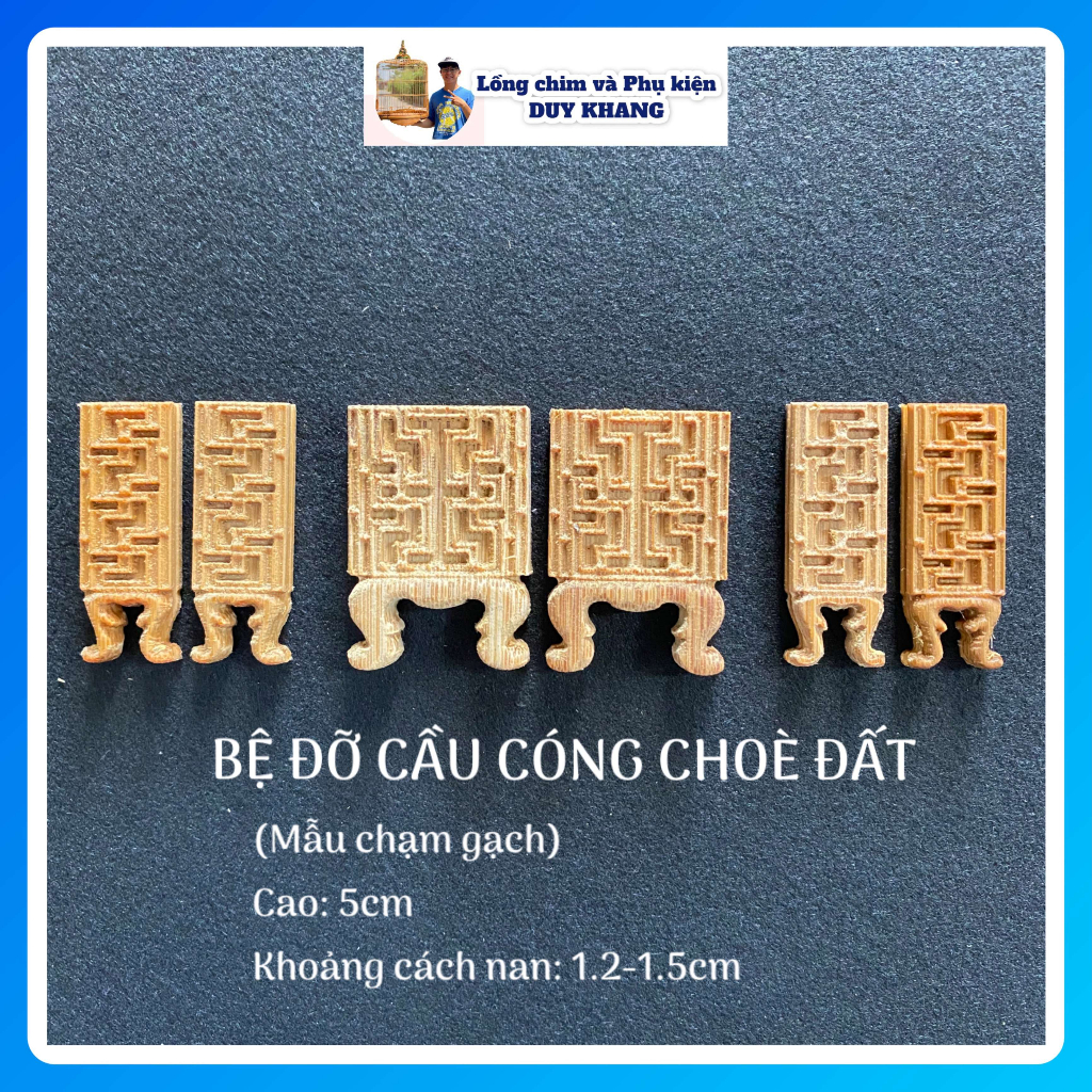 Bệ đỡ cầu cóng lồng choè đất bằng Tre, mẫu chạm gạch - Phụ kiện lồng chim DUY KHANG