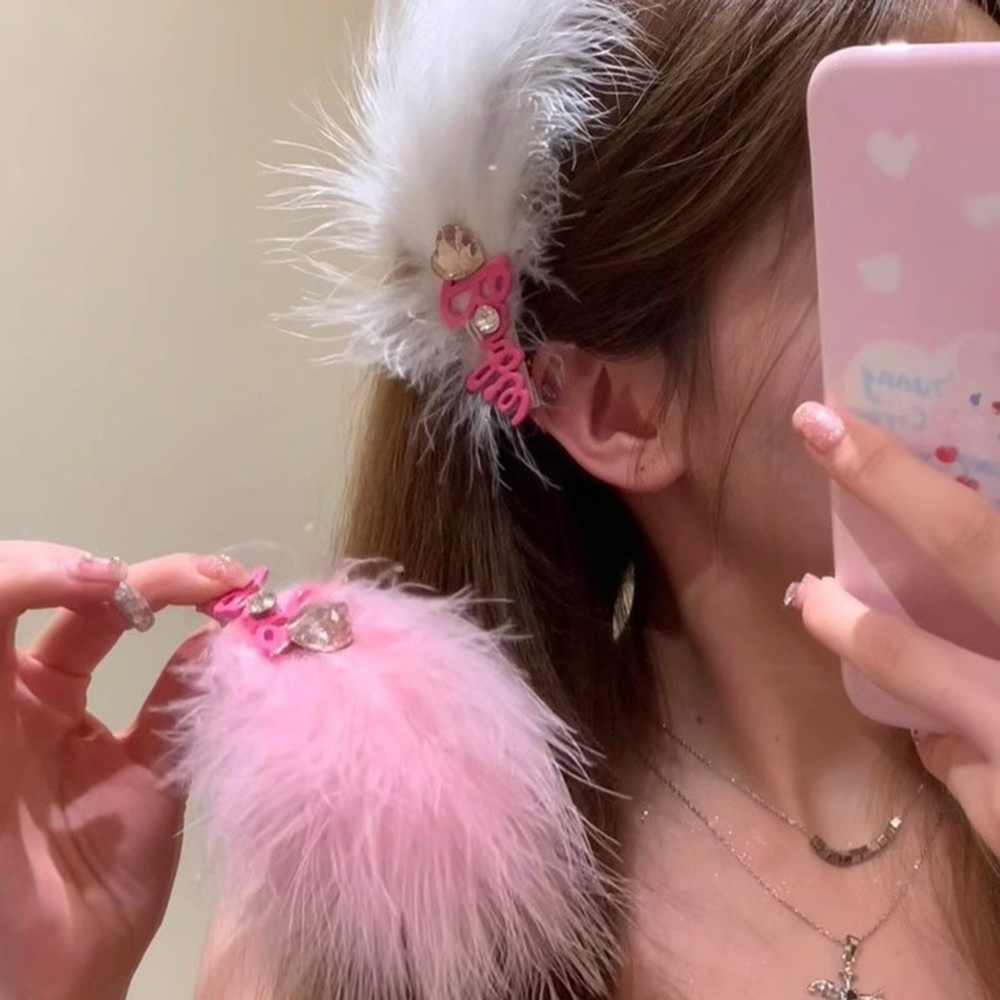 Kẹp hình lông lông vũ Barbie kim cương sáng kẹp tóc bên phụ kiện tóc